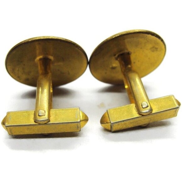 Round Cufflinks Gold Tone Unique Design Tux Shirt Dress Suit Vintage - Picture 3 of 7